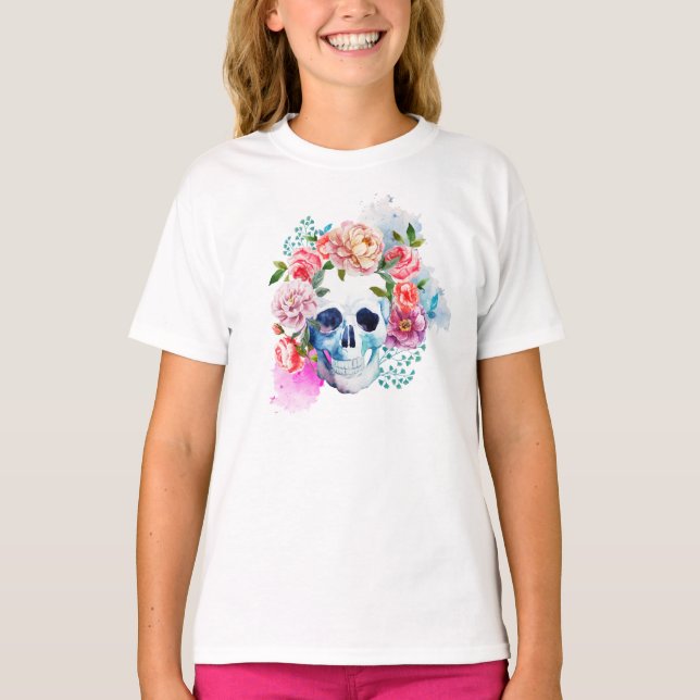 T-shirt Elégante chemise Dia de los Muertos Floral Skull C (Devant)