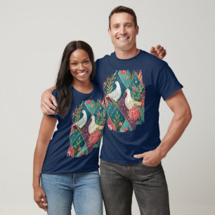 T-shirt Elégante colombes rose floral & or géométrique Uni