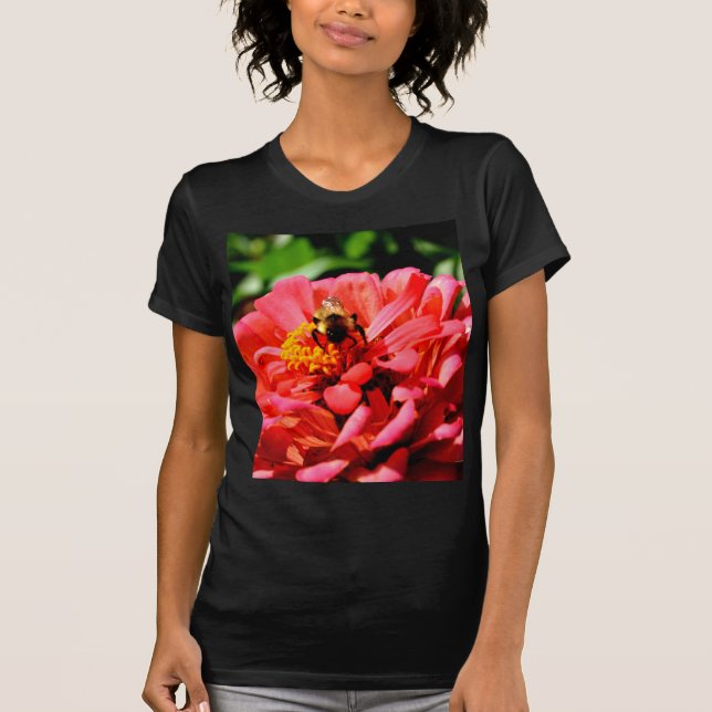 T-shirt Elégante corail rouge floral mignonne bourdon bee (Devant)