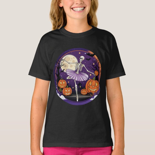 T-shirt Élégante danseuse de ballet de squelette d'Hallowe (Devant)