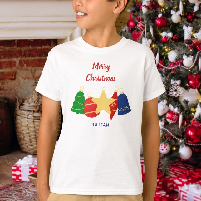T-shirt Élégante famille d'ornements de Noël rétro (Personalized Christmas ornaments tshirt for boys)