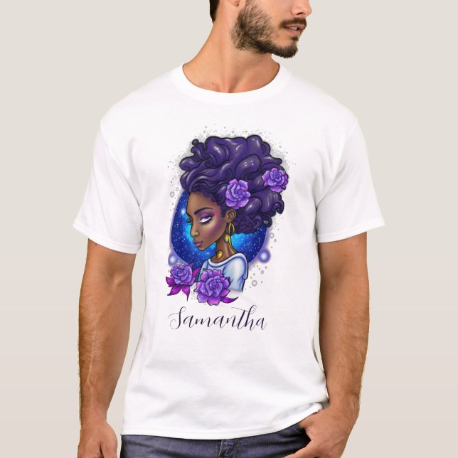 T-shirt Élégante femme Afro Rose violette (Devant)