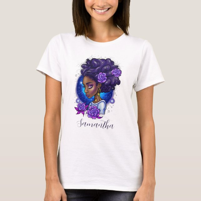 T-shirt Élégante femme Afro Rose violette (Devant)