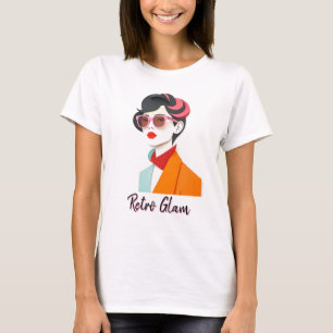T-shirt Élégante femme rétro avec lunettes de soleil roses