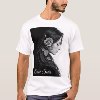 T-shirt Elégante fille avec fleur en cheveux art moderne