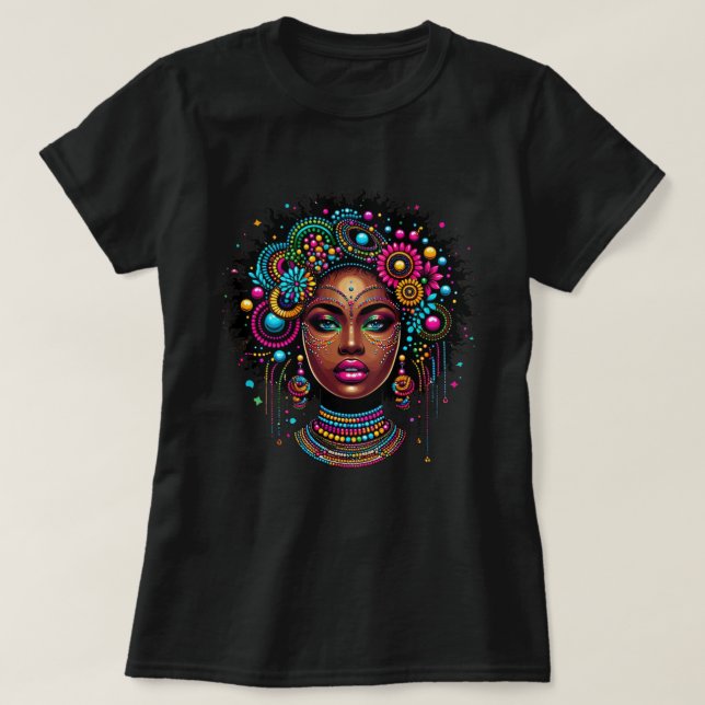 T-shirt Élégante fille noire afro-américaine avec bling (Design devant)