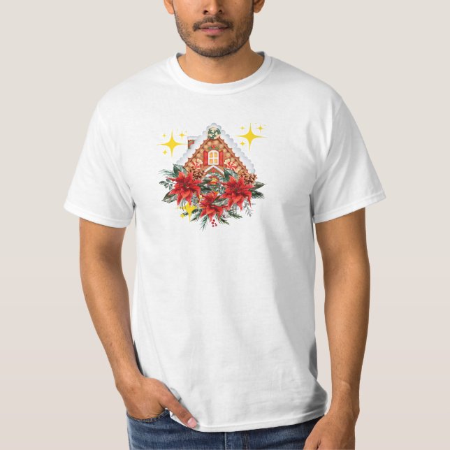 T-shirt Élégante Maison Poinsettia & Gingerbread (Devant)