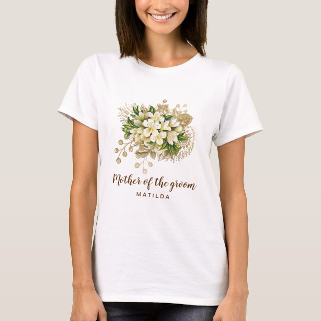 T-shirt Elégante mère florale or moderne du marié (Devant)