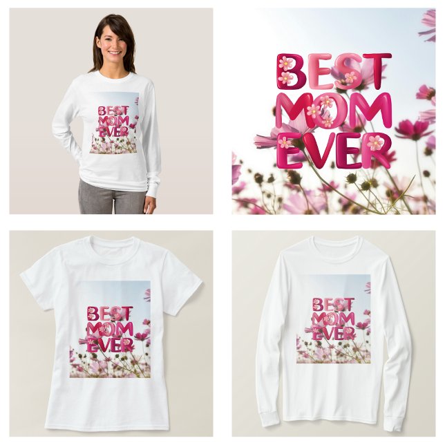 T-shirt Élégante mère moderne de la meilleure maman jamais (Elegant Modern Mother's Best Mom Ever Pink Floral T-Shirt)