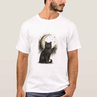 T-shirt Élégante œuvre d'art mystique de chat noir céleste