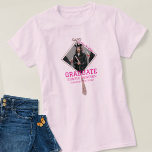 T-shirt Élégante Photo de Diplômée Rose avec Nom de l'Écol