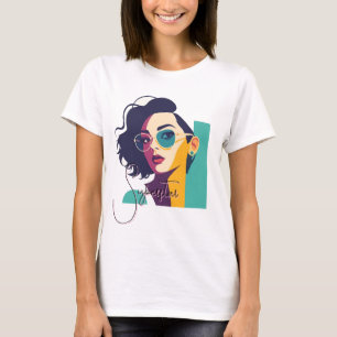 T-shirt Élégante Pop Art femme avec lunettes