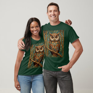 T-shirt Élégante végétation forestière de hibou rétro