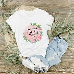 T-shirt Élégants Monsieur et Madame Fleurs Roses Mariage