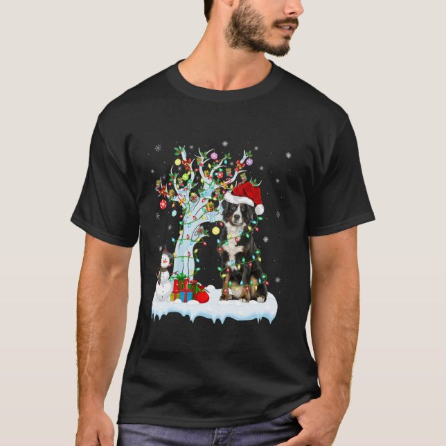 T-shirt Élément Xmas Éclairage arbre Bernese Mountain Dog  (Devant)
