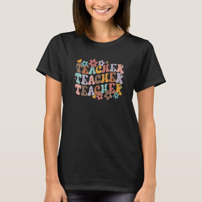 T-shirt Elementary School Teacher Bright Flower Groovy Vin (Devant)