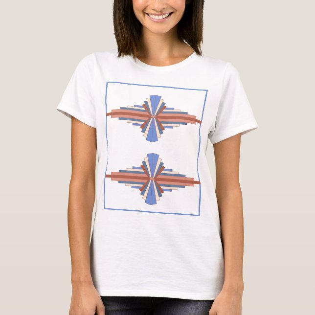 T-shirt Éléments Art déco en or rose & bleu (Devant)