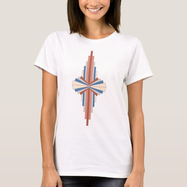 T-shirt Éléments Art déco en or rose, marron & bleu (Devant)