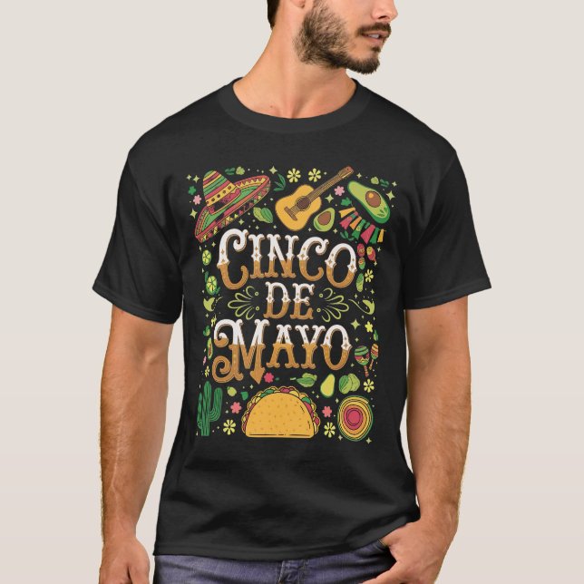 T-shirt Éléments de fête mignons de la fête Cinco De Mayo (Devant)