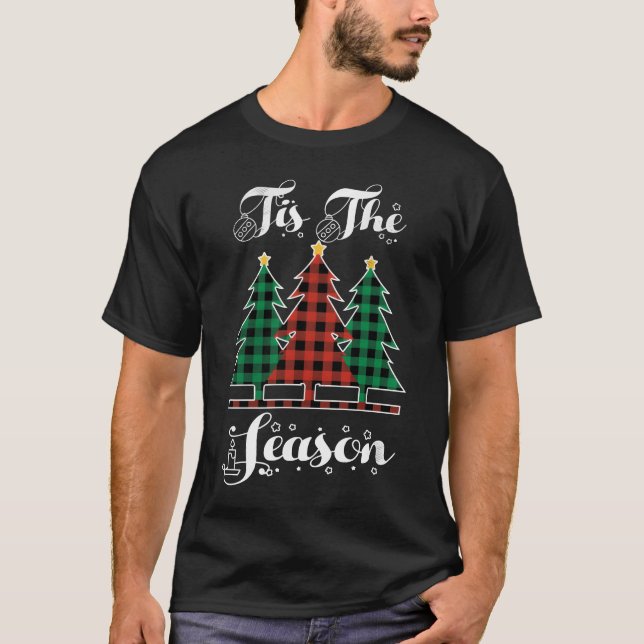 T-shirt Éléments de Noël Décembre Saison Plaid Noël (Devant)