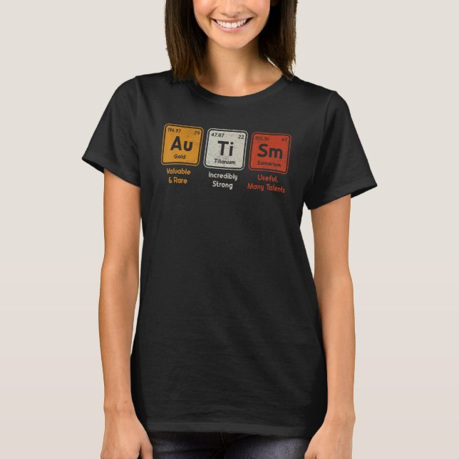 T-shirt Éléments de tableau périodique d'orthographe autis (Devant)