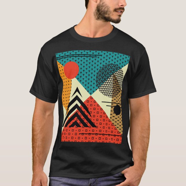 T-shirt Eléments géométriques tendance, Style Rétro. (Devant)