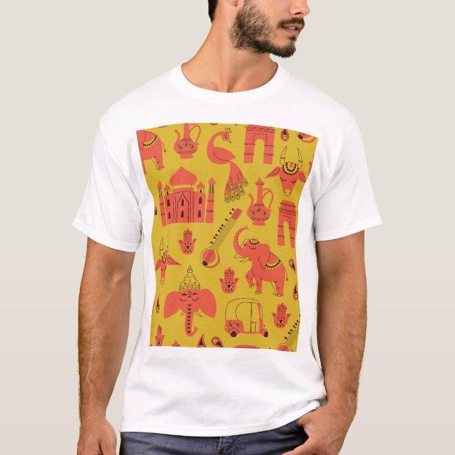 T-shirt Éléments Indiens, Main Tirée Vintage. (Devant)