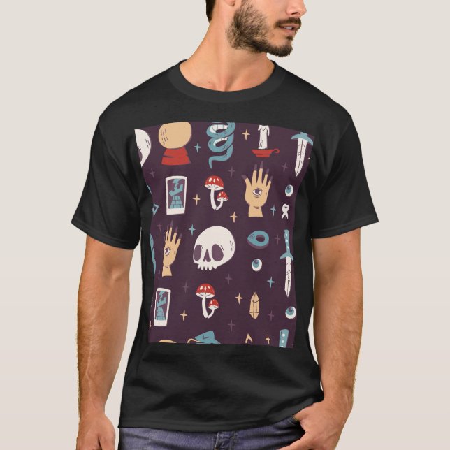 T-shirt Éléments magiques : crâne, tarot sans soudure (Devant)