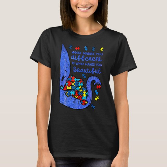 T-shirt Eleph Ant Ce qui vous rend différents Autisme (Devant)