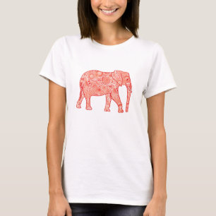 T-shirt Éléphale tourbillon fractal - corail orange et bla