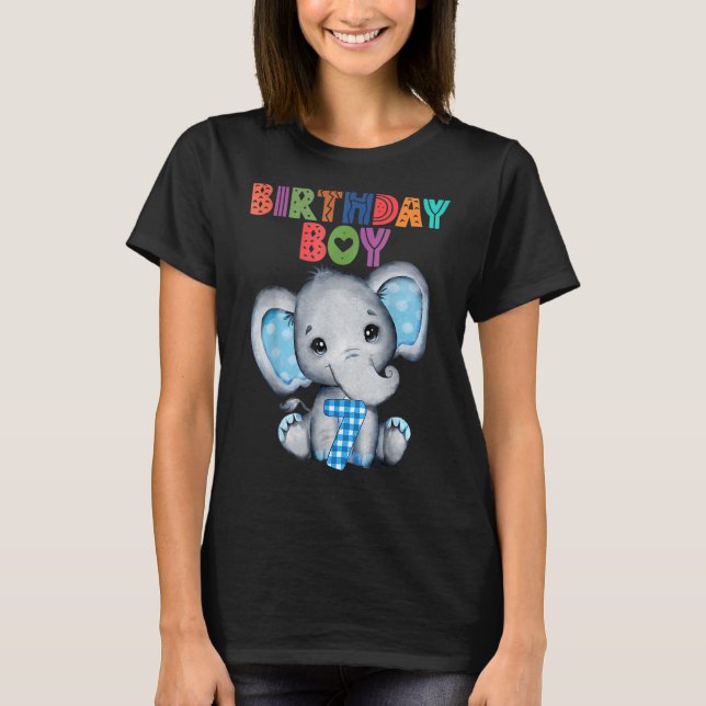 T-shirt Elephant 7e anniversaire garçon 7 ans thème Eleph (Devant)
