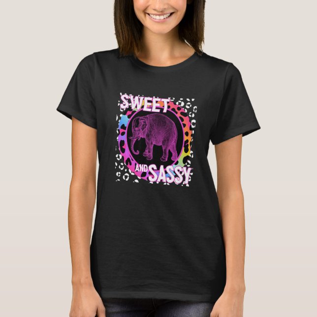 T-shirt Elephant 90s Nostalgie Rainbow Empreinte de léopar (Devant)