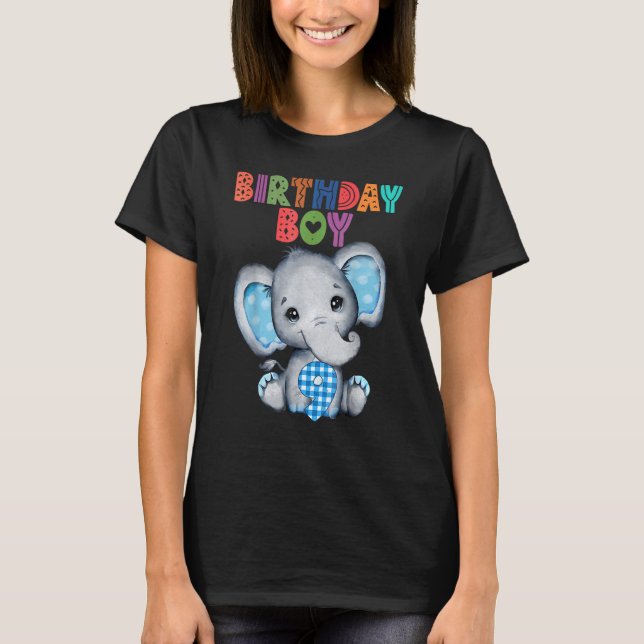 T-shirt Elephant 9e anniversaire garçon 9 ans thème Eleph (Devant)