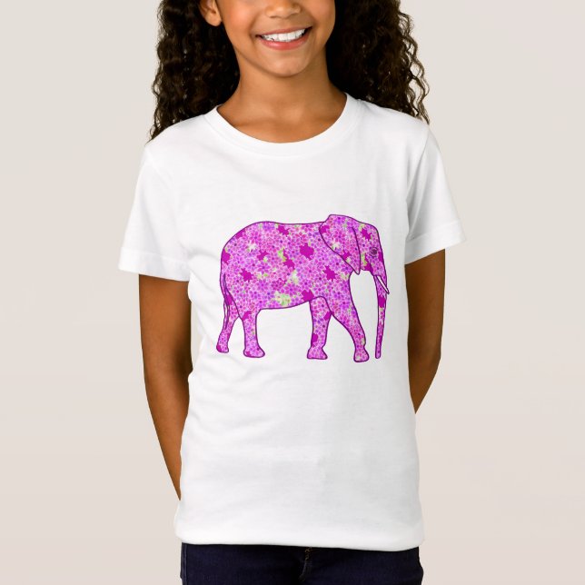 T-Shirt Eléphant à fleurs - orchidée et magenta (Devant)