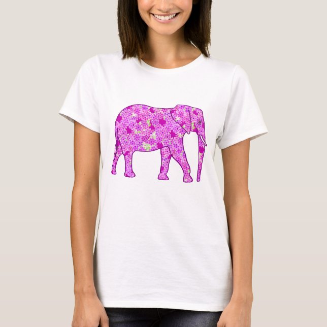 T-shirt Eléphant à fleurs - orchidée et magenta (Devant)