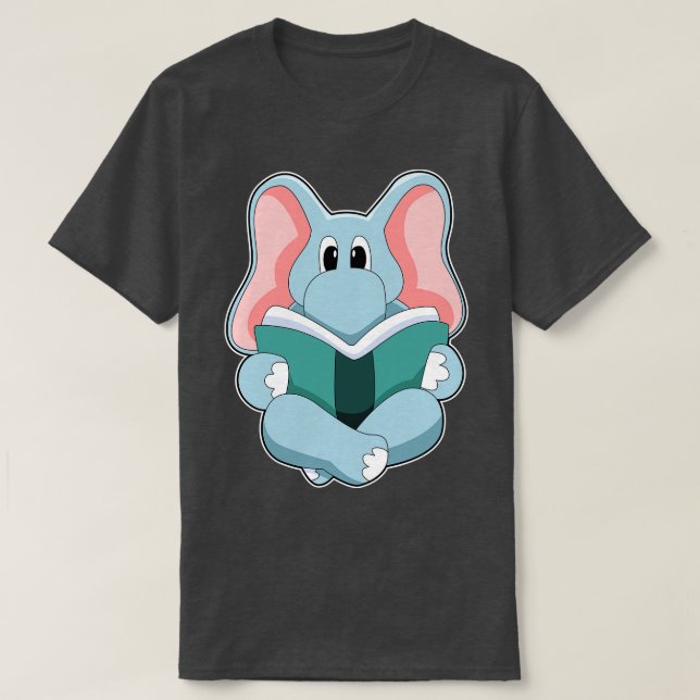 T-shirt Eléphant à la lecture avec livre (Design devant)