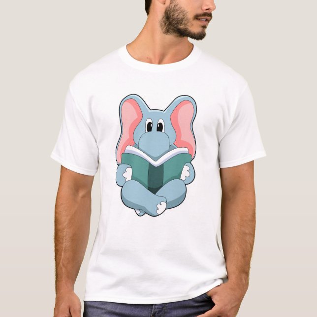 T-shirt Eléphant à la lecture avec livre (Devant)