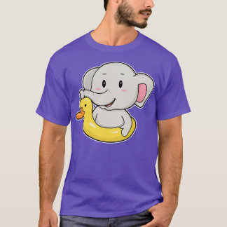 T-shirt Éléphant à la piscine avec un anneau de natation