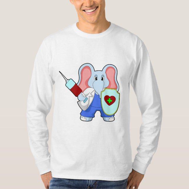 T-shirt Eléphant à la vaccination avec seringue (Devant)