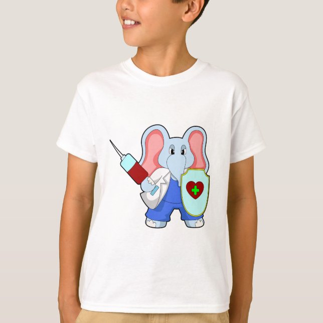 T-shirt Eléphant à la vaccination avec seringue (Devant)