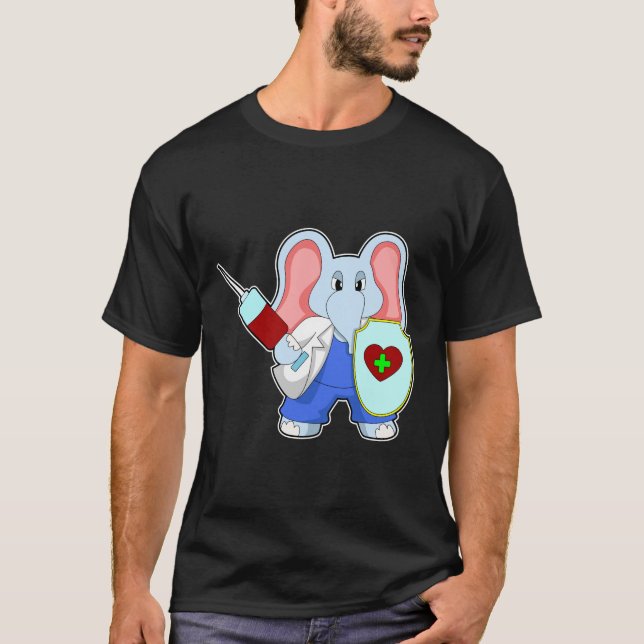 T-shirt Eléphant à la vaccination avec seringue (Devant)