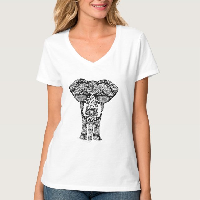 T-shirt Éléphant à motif de henné  (Devant)