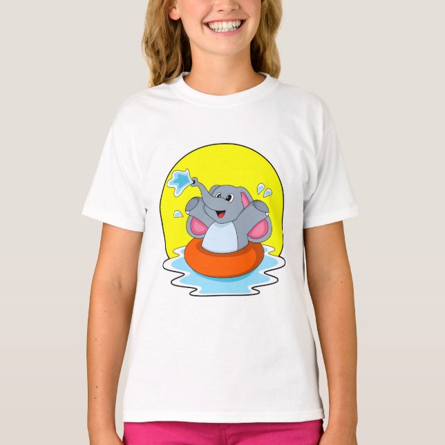 T-shirt Eléphant à nager avec Lifebuoy (Devant)
