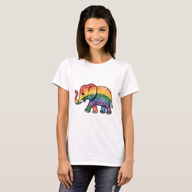 T-shirt Eléphant arc-en-ciel (Devant entier)