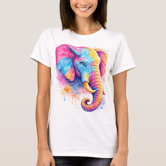 T-shirt Éléphant arc-en-ciel aquarelle (Devant)