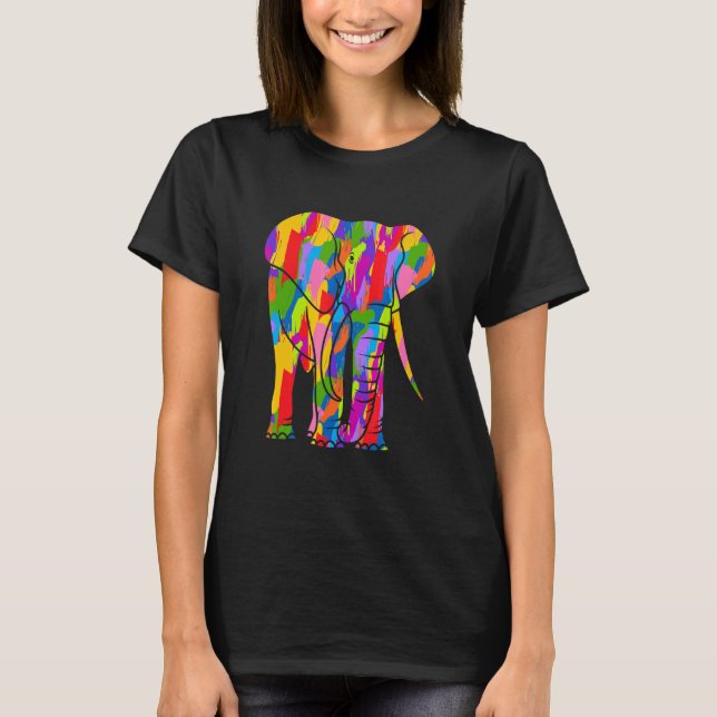 T-shirt Eléphant Arc-en-ciel Couleur Art animal (Devant)