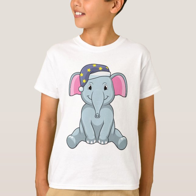 T-shirt Eléphant au coucher avec casquette de nuit (Devant)