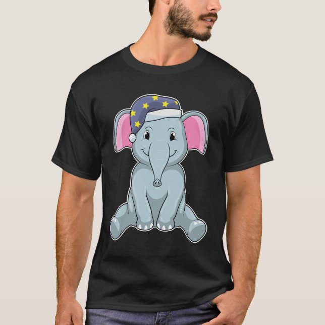 T-shirt Eléphant au coucher avec casquette de nuit (Devant)
