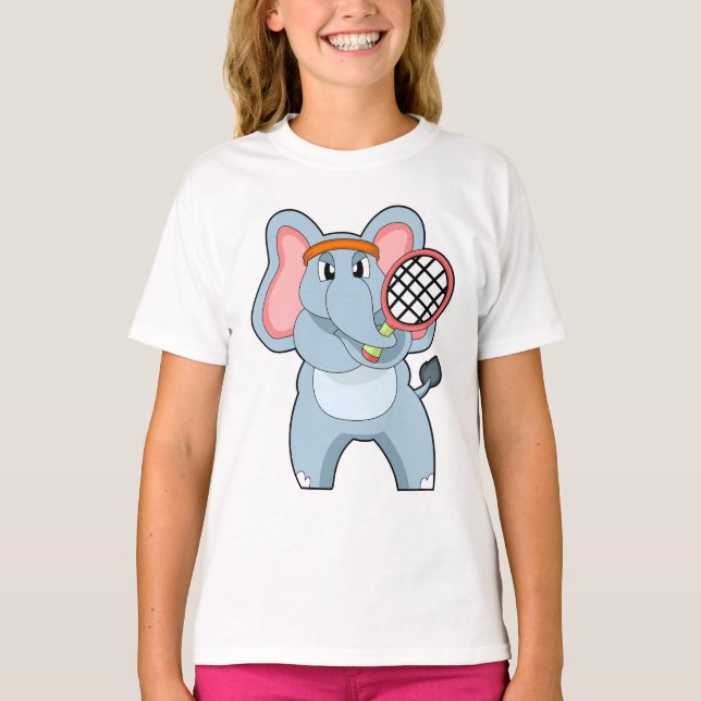 T-shirt Elephant au Tennis avec raquette de tennis (Devant)