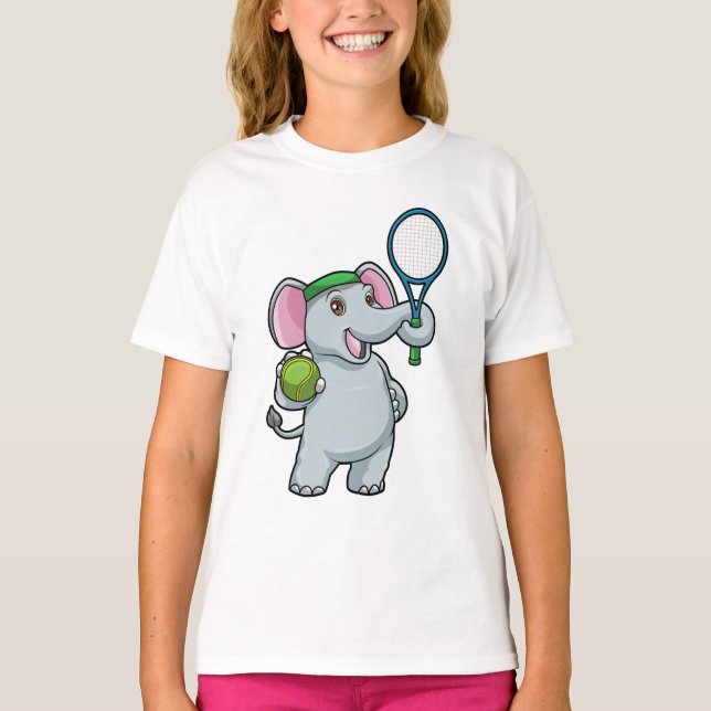 T-shirt Elephant au Tennis avec raquette de tennis (Devant)